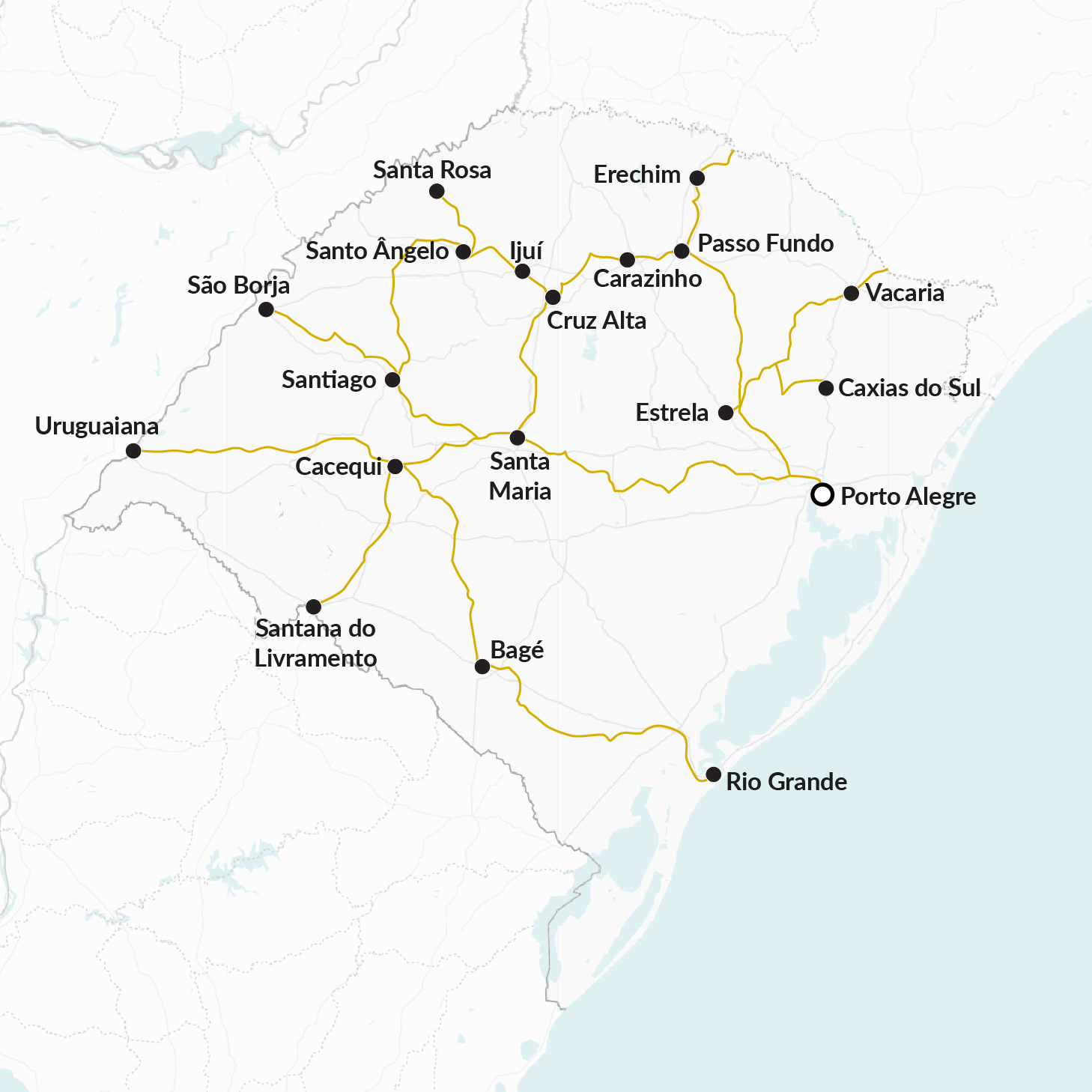 mapa da malha ferroviária gaúcha em 1997