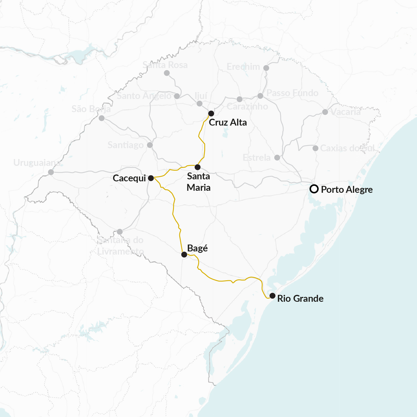 mapa da malha ferroviária gaúcha em 2025